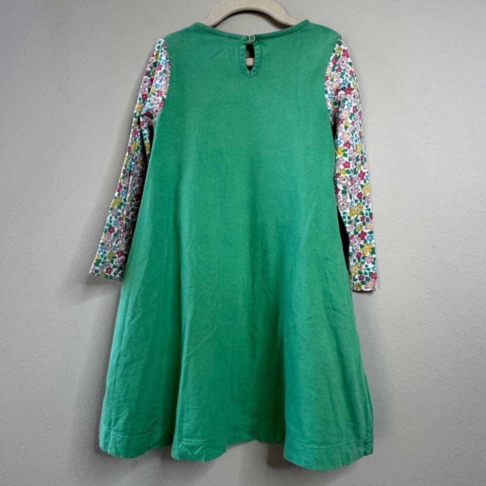 MINI BODEN Guinea Pig Applique Dress Girls 5-6 Green Tunic Floral Sleeves - Picture 2 of 6